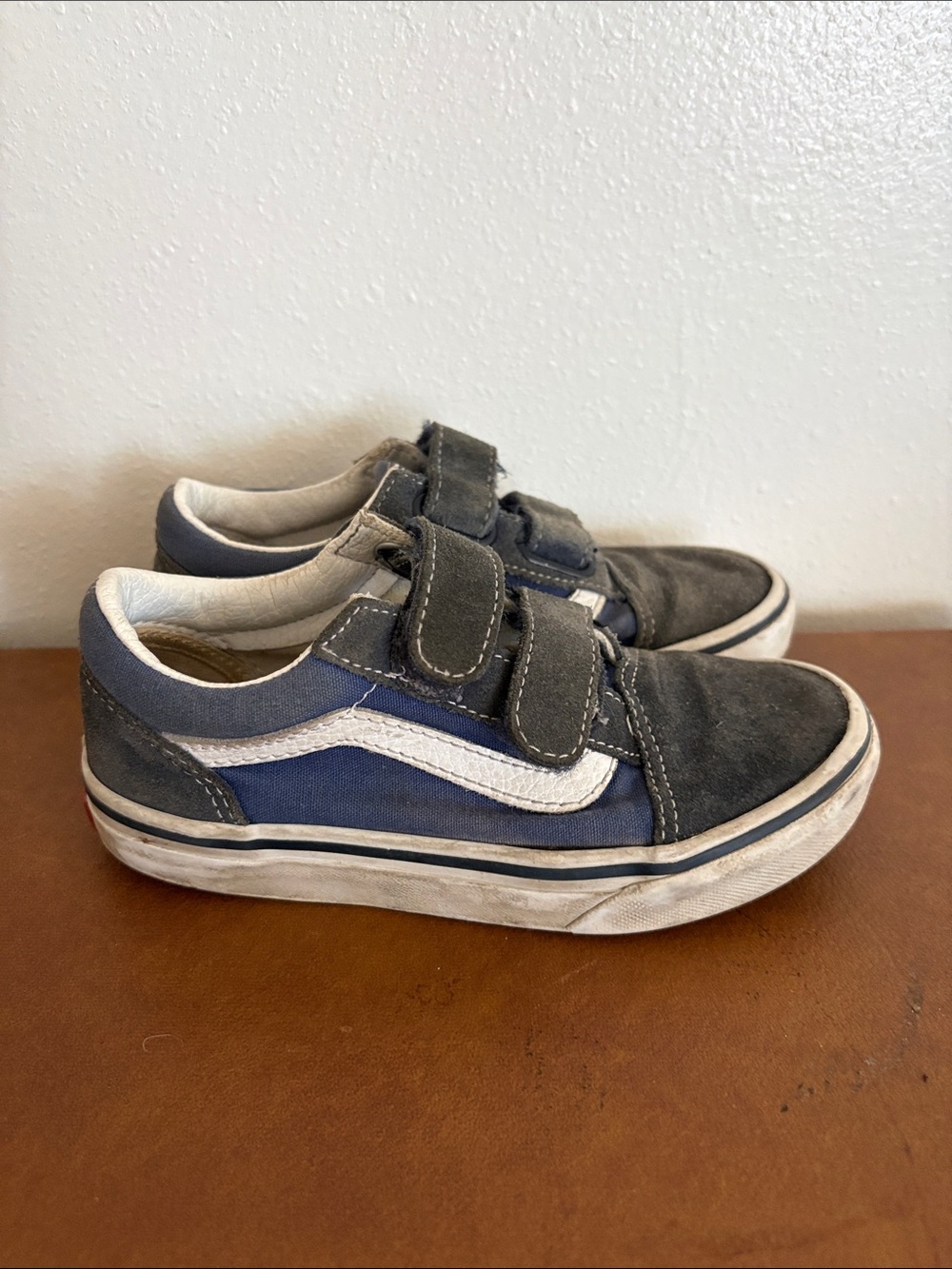 Vans Kids Blue and White Velcro Skate Sneakers